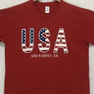Made in USA Red Graphic T-Shirt American Flag USA 2016 Mens Large
